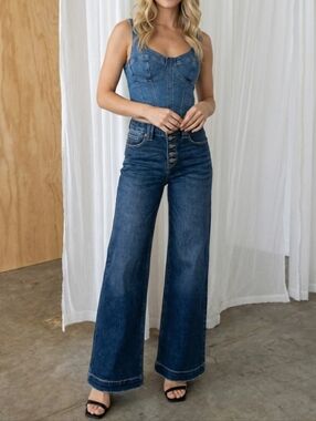 #98056 🛑 1,3,5,7 Tummy Control High Rise Wide Leg Jeans